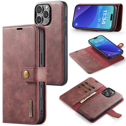 Pour iPhone 16 Pro Max DG.MING Étui de téléphone en cuir magnétique détachable texturé Crazy Horse (Rouge)