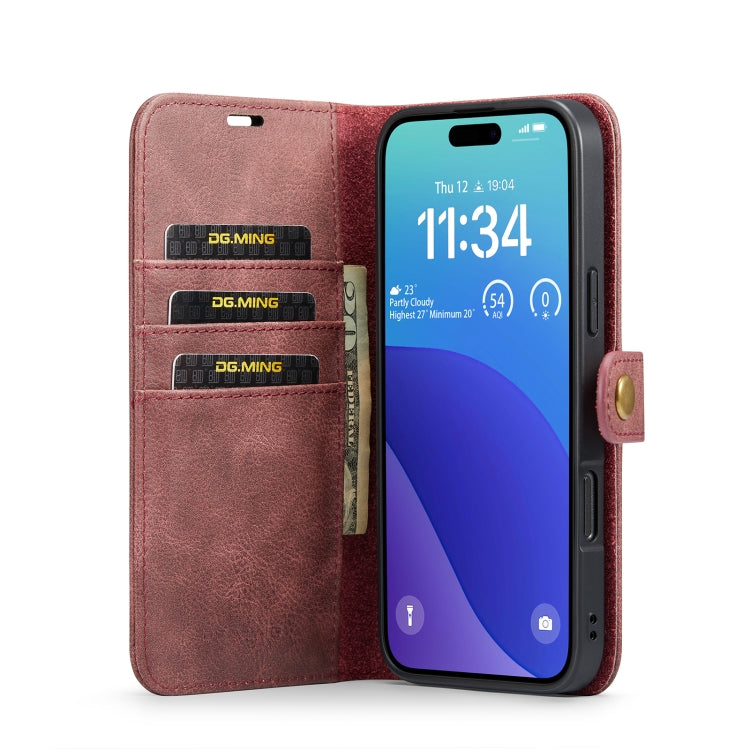 Pour iPhone 16 Pro Max DG.MING Étui de téléphone en cuir magnétique détachable texturé Crazy Horse (Rouge)