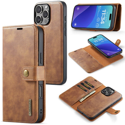 Pour iPhone 16 Pro Max Étui de téléphone en cuir magnétique détachable DG.MING Crazy Horse Texture (Marron)