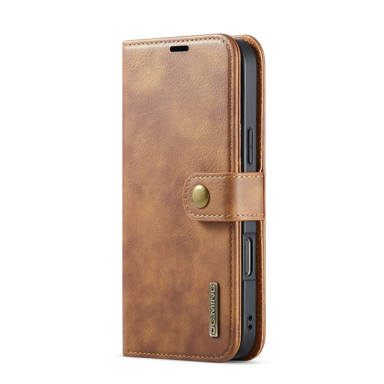 Pour iPhone 16 Pro Max Étui de téléphone en cuir magnétique détachable DG.MING Crazy Horse Texture (Marron)