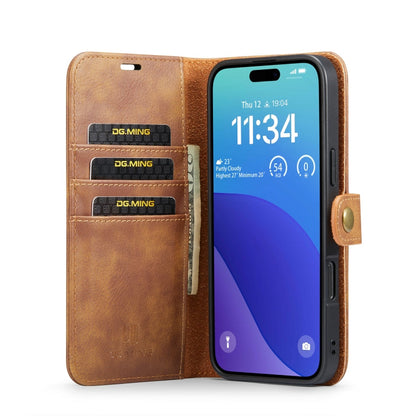 Pour iPhone 16 Pro Max Étui de téléphone en cuir magnétique détachable DG.MING Crazy Horse Texture (Marron)