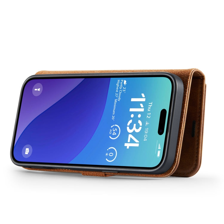 Pour iPhone 16 Pro Max Étui de téléphone en cuir magnétique détachable DG.MING Crazy Horse Texture (Marron)