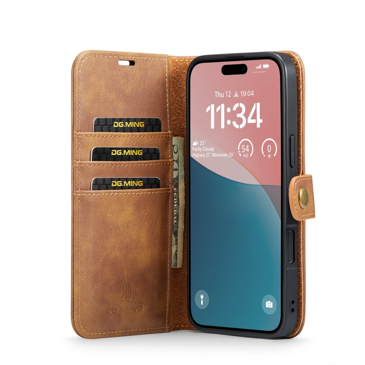 Pour iPhone 16 Étui de Téléphone en Cuir Magnétique Détachable Texture Crazy Horse DG.MING (Marron)