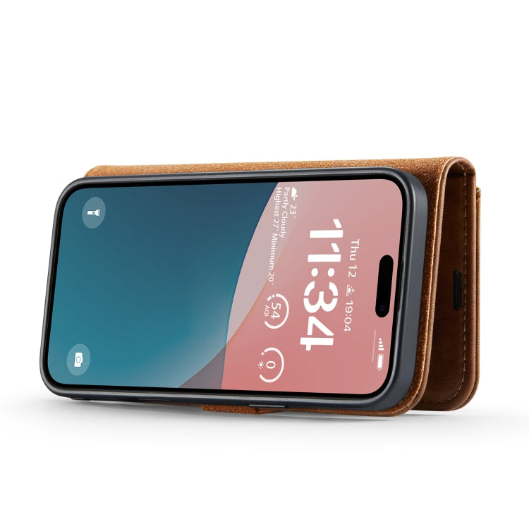Pour iPhone 16 Étui de Téléphone en Cuir Magnétique Détachable Texture Crazy Horse DG.MING (Marron)