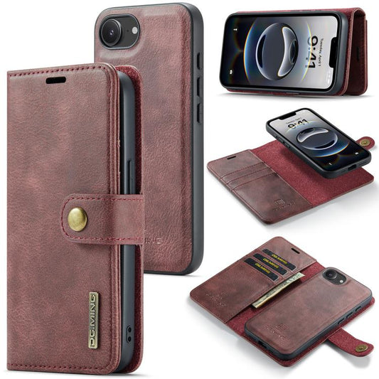 For iPhone 17e / 16e DG.MING Crazy Horse Texture Detachable Magnetic Leather Phone Case(Red)