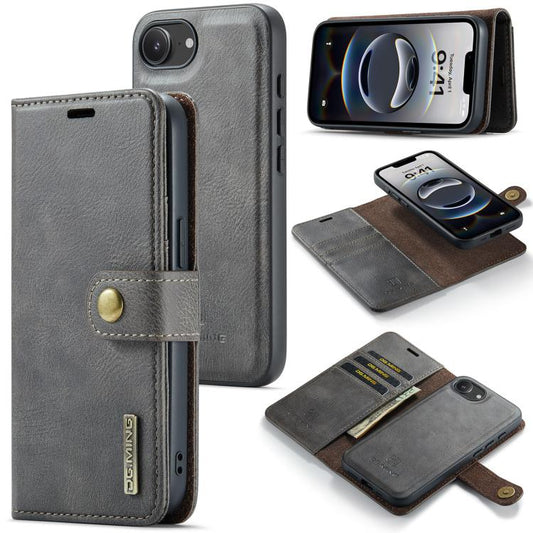 For iPhone 17e / 16e DG.MING Crazy Horse Texture Detachable Magnetic Leather Phone Case(Grey)