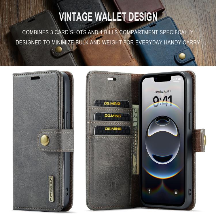 Pour iPhone 17e / 16e DG.MING Crazy Horse Texture Étui de téléphone en cuir magnétique détachable (gris)