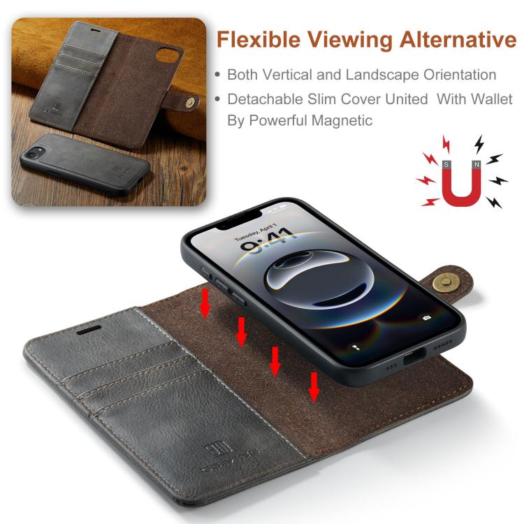Pour iPhone 17e / 16e DG.MING Crazy Horse Texture Étui de téléphone en cuir magnétique détachable (gris)