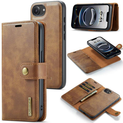 For iPhone 17e / 16e DG.MING Crazy Horse Texture Detachable Magnetic Leather Phone Case(Brown)