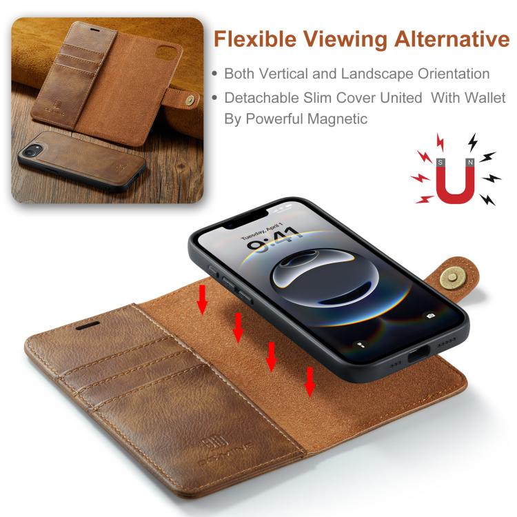 For iPhone 17e / 16e DG.MING Crazy Horse Texture Detachable Magnetic Leather Phone Case(Brown)