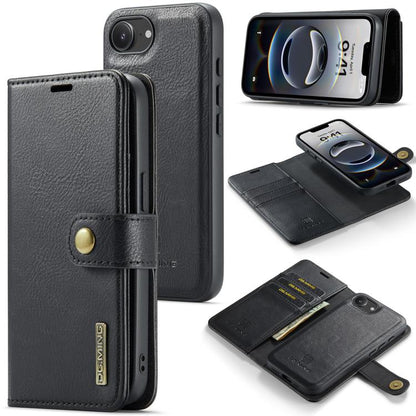 For iPhone 17e / 16e DG.MING Crazy Horse Texture Detachable Magnetic Leather Phone Case(Black)
