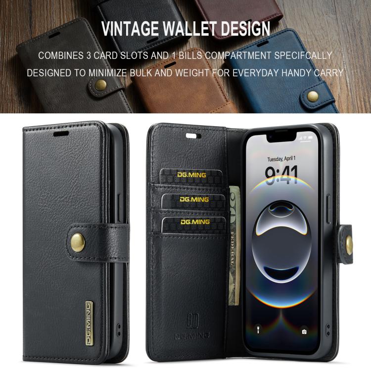 For iPhone 17e / 16e DG.MING Crazy Horse Texture Detachable Magnetic Leather Phone Case(Black)