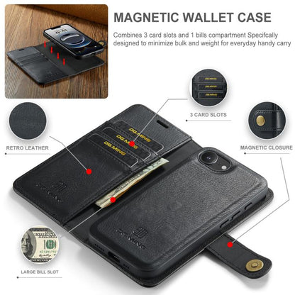 For iPhone 17e / 16e DG.MING Crazy Horse Texture Detachable Magnetic Leather Phone Case(Black)