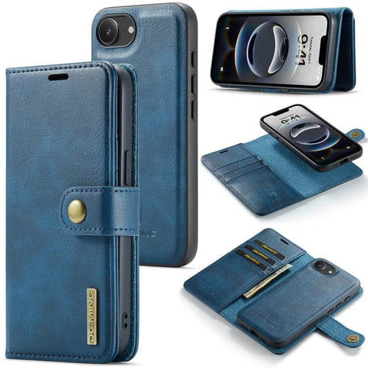 For iPhone 17e / 16e DG.MING Crazy Horse Texture Detachable Magnetic Leather Phone Case(Blue)