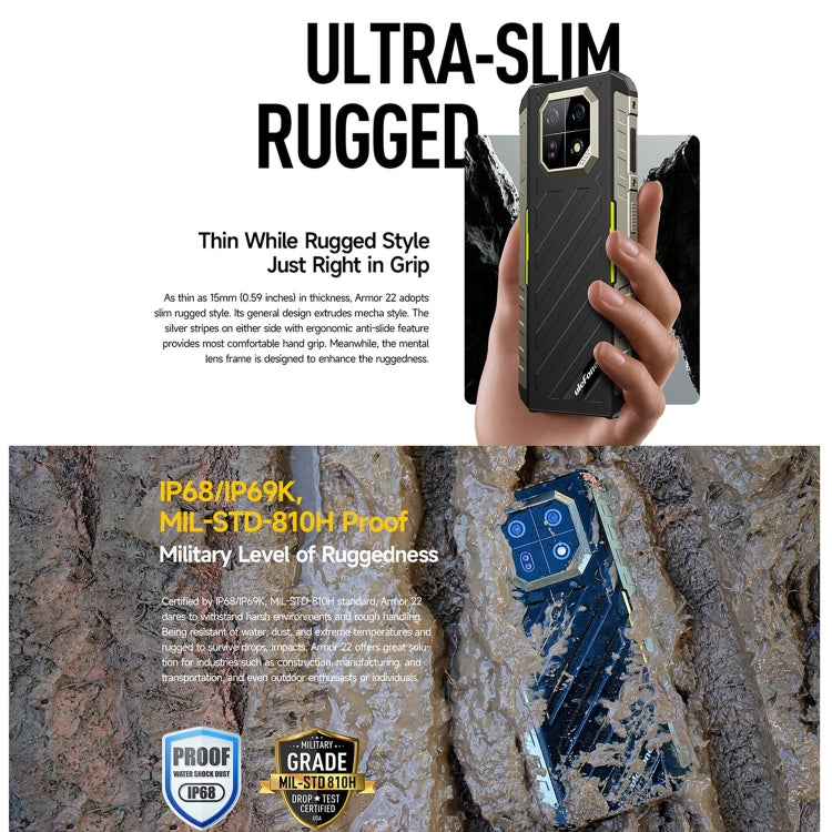 [Entrepôt HK] Ulefone Armor 22, 8 Go+256 Go, Téléphone Robuste IP68/IP69K, 6,58 pouces Android 15 MediaTek Helio G96 Octa Core, Réseau: 4G, NFC, OTG (Tout Noir)