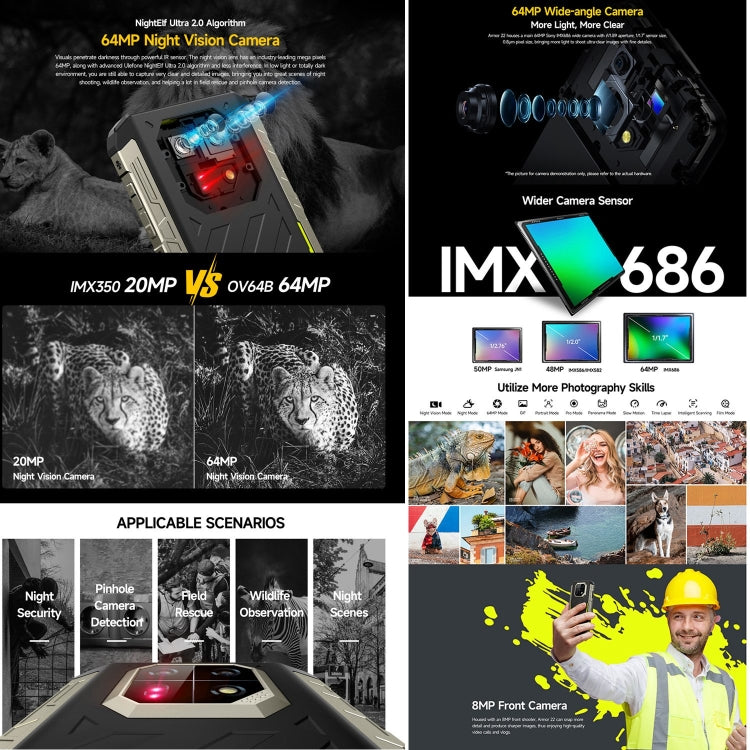 [HK Warehouse] Ulefone Armor 22, 8GB+256GB, IP68/IP69K Rugged Phone, 6.58 inch Android 15 MediaTek Helio G96 Octa Core, Network: 4G, NFC, OTG(Some Green)