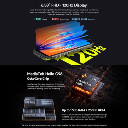 [HK Warehouse] Ulefone Armor 22, 8GB+128GB, IP68/IP69K Rugged Phone, 6.58 inch Android 15 MediaTek Helio G96 Octa Core, Network: 4G, NFC, OTG(Some Green)