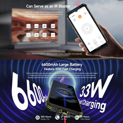 [HK Warehouse] Ulefone Armor 22, 8GB+128GB, IP68/IP69K Rugged Phone, 6.58 inch Android 15 MediaTek Helio G96 Octa Core, Network: 4G, NFC, OTG(Some Green)