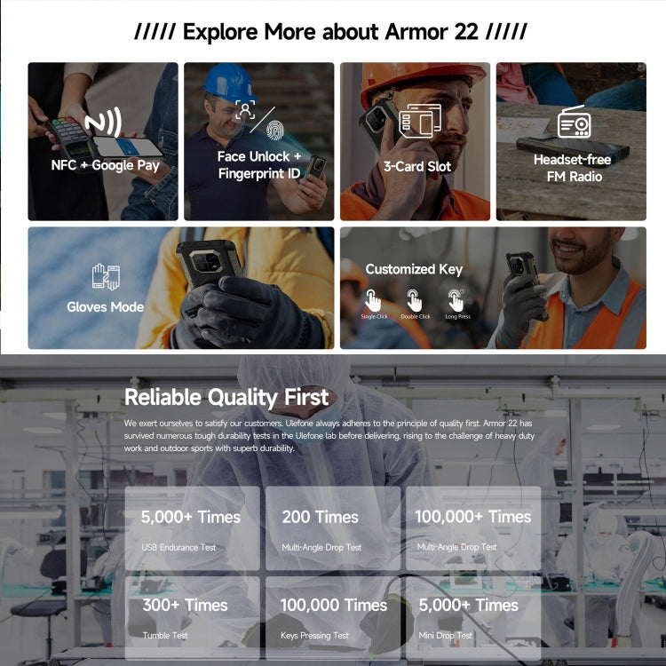 [HK Warehouse] Ulefone Armor 22, 8GB+128GB, IP68/IP69K Rugged Phone, 6.58 inch Android 15 MediaTek Helio G96 Octa Core, Network: 4G, NFC, OTG(Some Green)