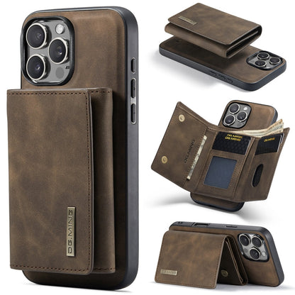 Pour iPhone 16 Pro DG.MING Série M1 Étui portefeuille en cuir à rabat 3 volets (Café)