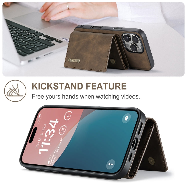 Pour iPhone 16 Pro DG.MING Série M1 Étui portefeuille en cuir à rabat 3 volets (Café)