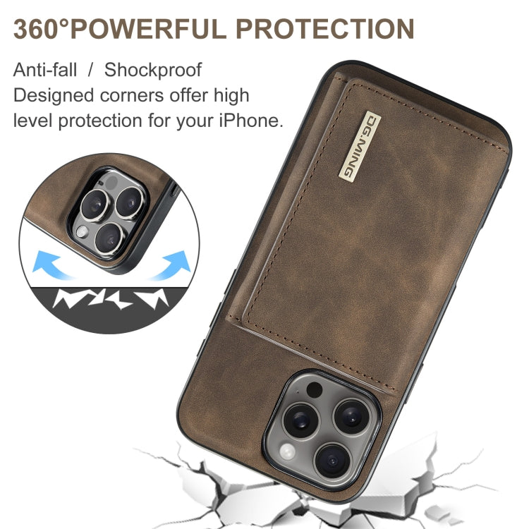 Pour iPhone 16 Pro DG.MING Série M1 Étui portefeuille en cuir à rabat 3 volets (Café)