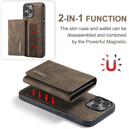Pour iPhone 16 Pro DG.MING Série M1 Étui portefeuille en cuir à rabat 3 volets (Café)