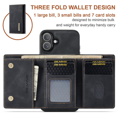 For iPhone 16 Plus DG.MING M1 Series 3-Fold Multi Card Wallet Leather Phone Case(Black)