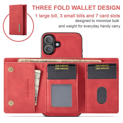 For iPhone 16 DG.MING M1 Series 3-Fold Multi Card Wallet Leather Phone Case(Red)