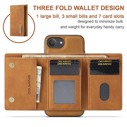 For iPhone 17e / 16e DG.MING M1 Series 3-Fold Multi Card Wallet Leather Phone Case(Brown)