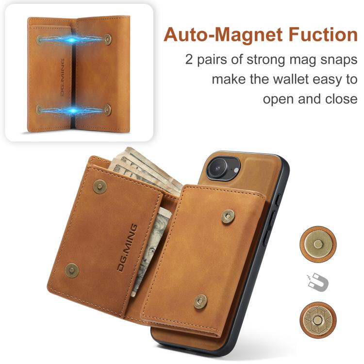 For iPhone 17e / 16e DG.MING M1 Series 3-Fold Multi Card Wallet Leather Phone Case(Brown)