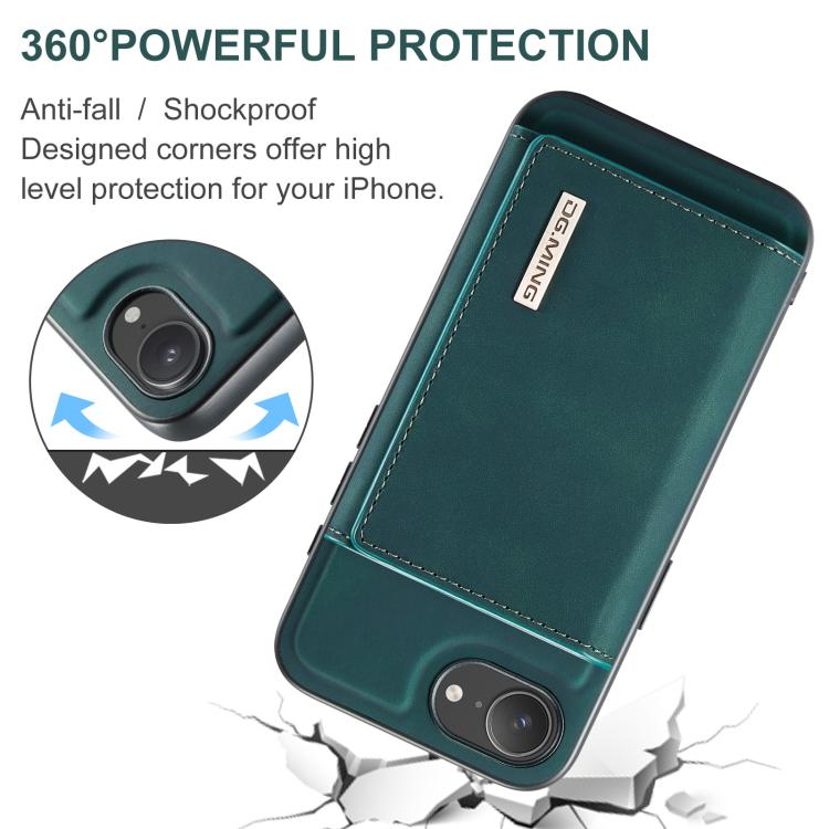 For iPhone 17e / 16e DG.MING M1 Series 3-Fold Multi Card Wallet Leather Phone Case(Green)