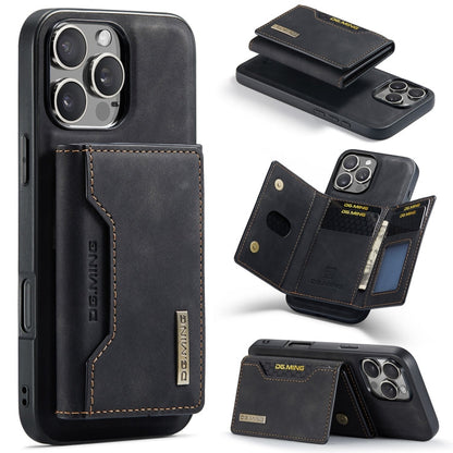 For iPhone 16 Pro DG.MING M2 Series 3-Fold Card Bag Wallet Leather Phone Case(Black)