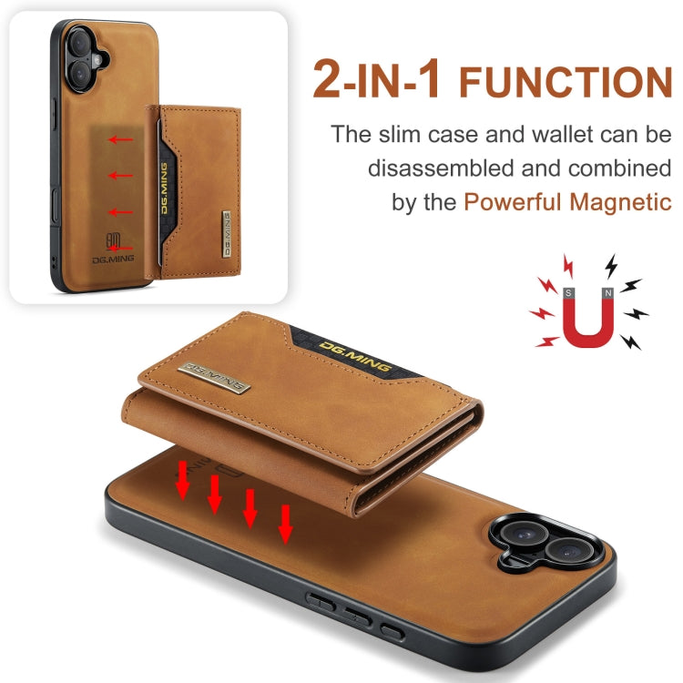 Pour iPhone 16 Plus DG.MING M2 Series Étui portefeuille en cuir avec 3 porte-cartes (marron)