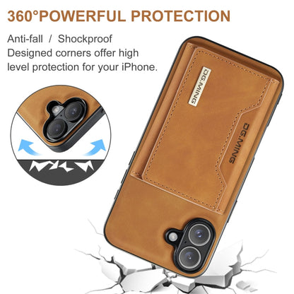 Pour iPhone 16 Plus DG.MING M2 Series Étui portefeuille en cuir avec 3 porte-cartes (marron)