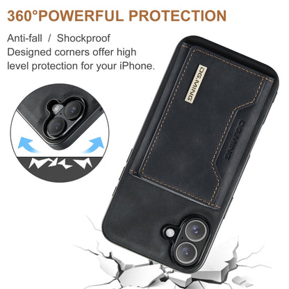 For iPhone 16 DG.MING M2 Series 3-Fold Card Bag Wallet Leather Phone Case(Black)