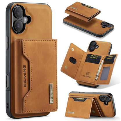 Pour iPhone 16 DG.MING M2 Series 3-Fold Card Bag Étui portefeuille en cuir pour téléphone (Marron)