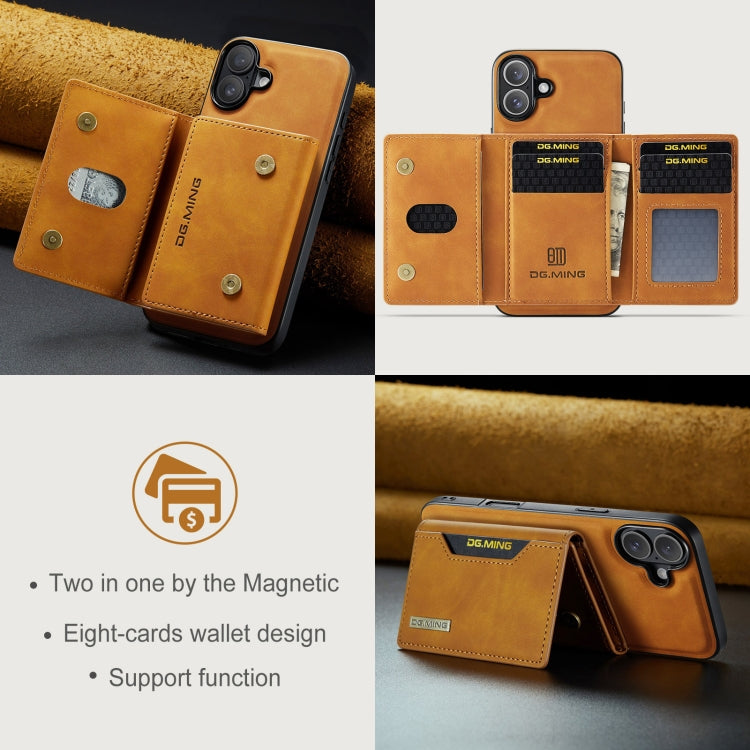 Pour iPhone 16 DG.MING M2 Series 3-Fold Card Bag Étui portefeuille en cuir pour téléphone (Marron)