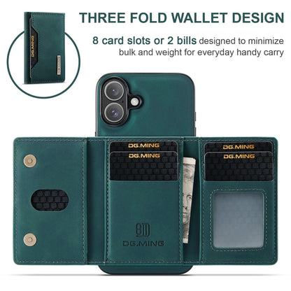 Pour iPhone 16 DG.MING Série M2 Étui de téléphone en cuir avec porte-cartes à triple pli (vert)