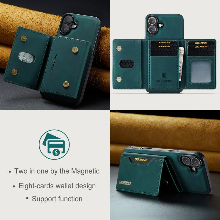 Pour iPhone 16 DG.MING Série M2 Étui de téléphone en cuir avec porte-cartes à triple pli (vert)