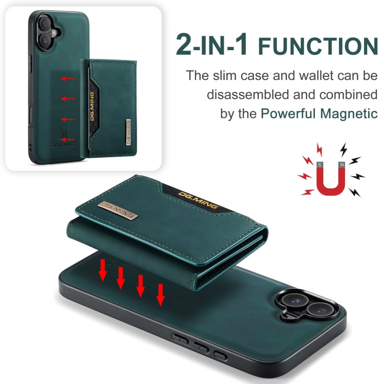 Pour iPhone 16 DG.MING Série M2 Étui de téléphone en cuir avec porte-cartes à triple pli (vert)