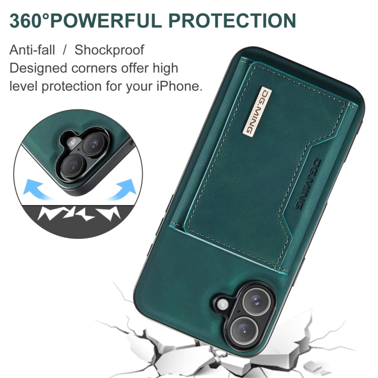 Pour iPhone 16 DG.MING Série M2 Étui de téléphone en cuir avec porte-cartes à triple pli (vert)