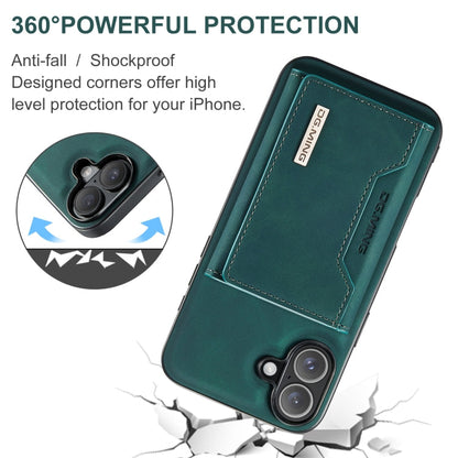 Pour iPhone 16 DG.MING Série M2 Étui de téléphone en cuir avec porte-cartes à triple pli (vert)