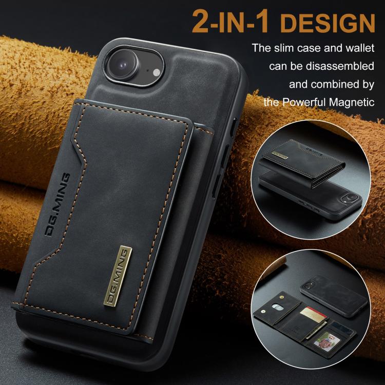 For iPhone 17e / 16e DG.MING M2 Series 3-Fold Card Bag Wallet Leather Phone Case(Black)