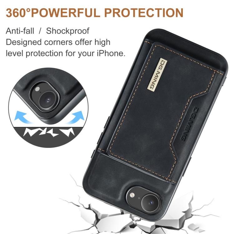 For iPhone 17e / 16e DG.MING M2 Series 3-Fold Card Bag Wallet Leather Phone Case(Black)