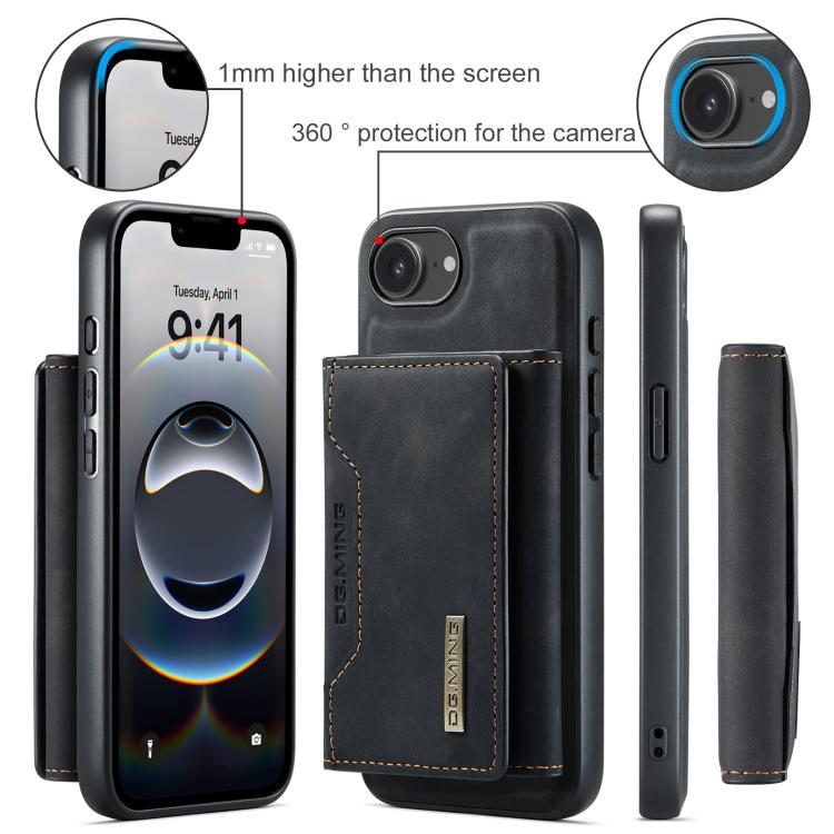 For iPhone 17e / 16e DG.MING M2 Series 3-Fold Card Bag Wallet Leather Phone Case(Black)