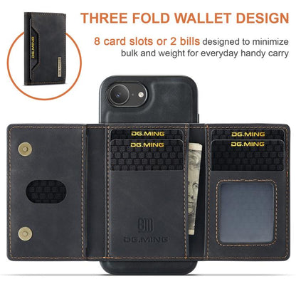 For iPhone 17e / 16e DG.MING M2 Series 3-Fold Card Bag Wallet Leather Phone Case(Black)