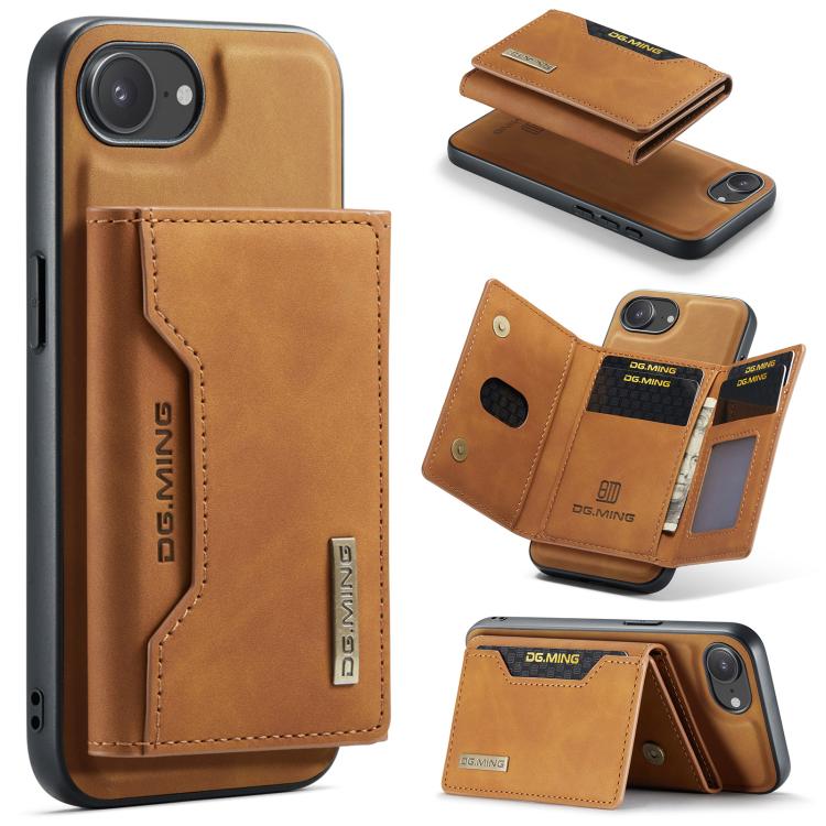 For iPhone 17e / 16e DG.MING M2 Series 3-Fold Card Bag Wallet Leather Phone Case(Brown)