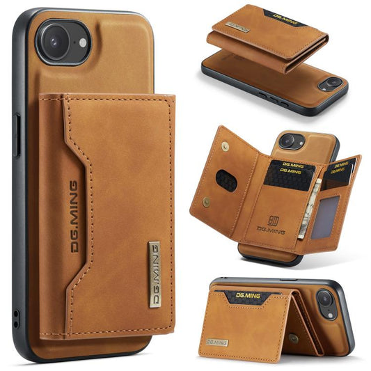 For iPhone 17e / 16e DG.MING M2 Series 3-Fold Card Bag Wallet Leather Phone Case(Brown)