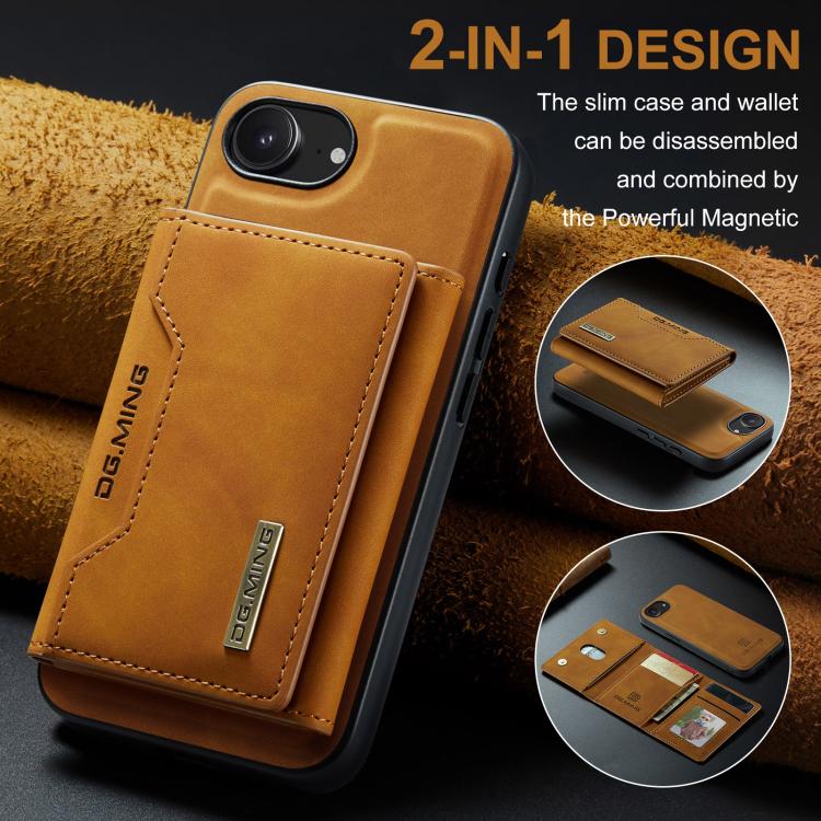 For iPhone 17e / 16e DG.MING M2 Series 3-Fold Card Bag Wallet Leather Phone Case(Brown)